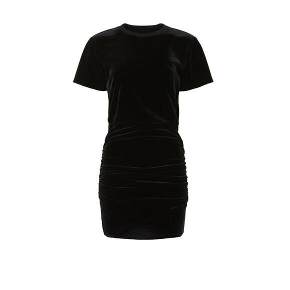 The Kooples Black Velvet Short Sleeve Ruched Crewneck Mini Dress Size Medium - Picture 5 of 13